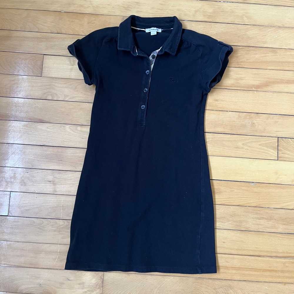Burberry Girls Black Polo Dress Nova Check Trim Short Sleeve Size 10Y 138cm